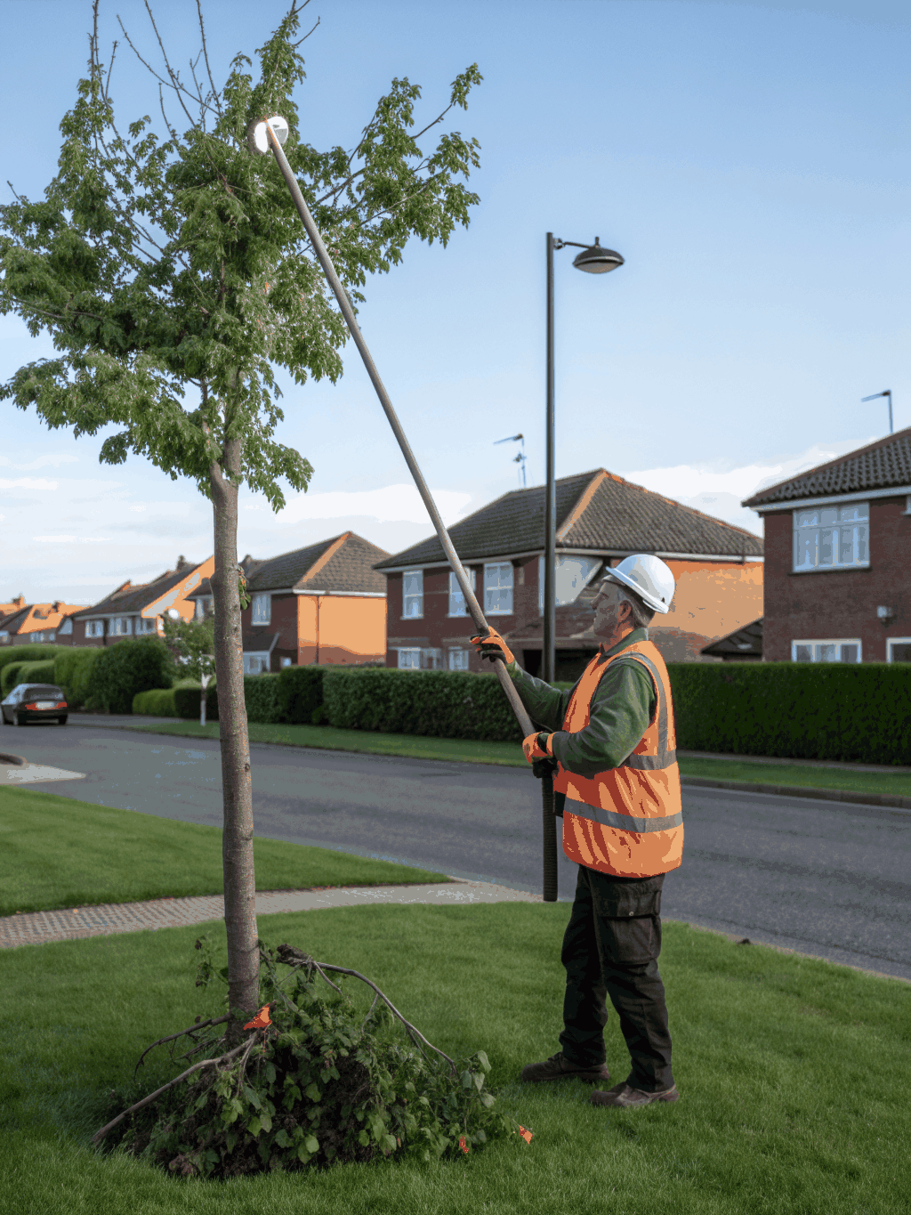 Professional arborist inspecting a healthy tree canopy