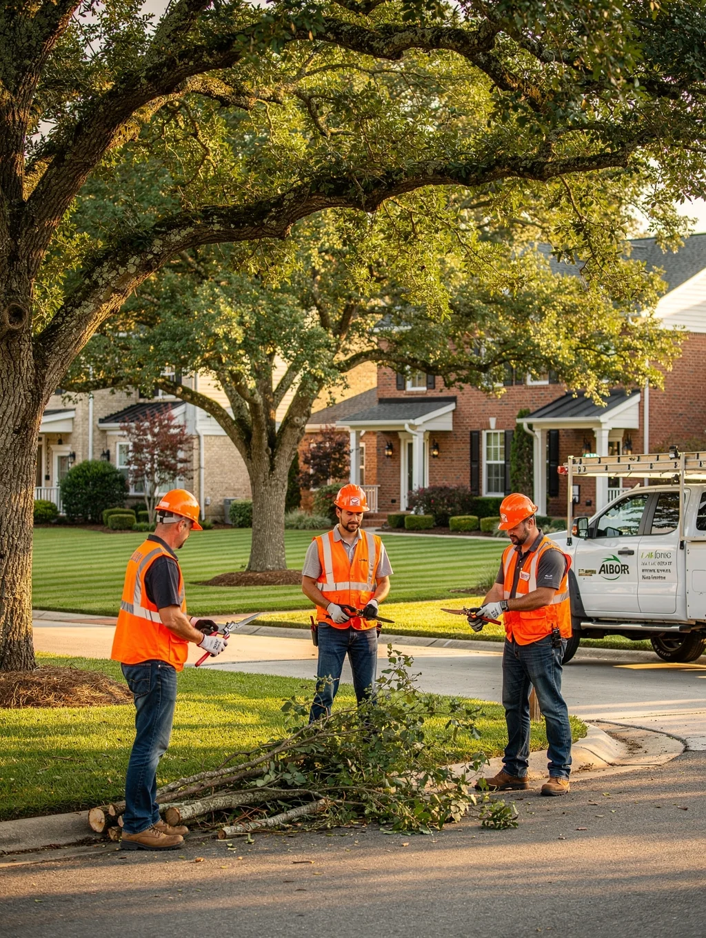 Professional arborist performing careful tree maintenance