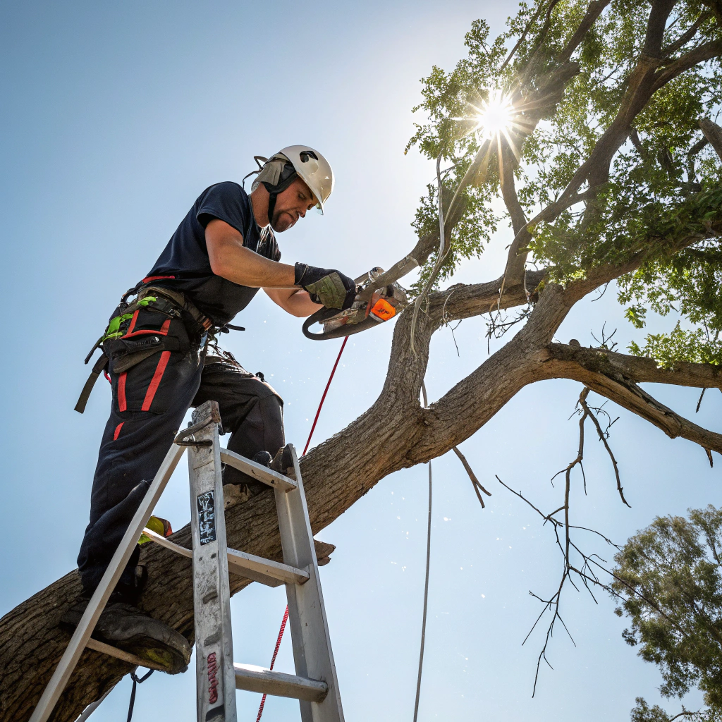 Professional arborist pruning branches