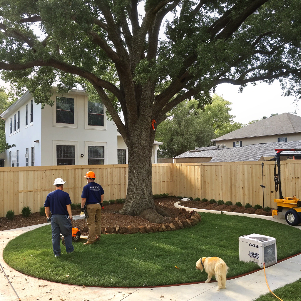 Safe removal of a large tree in a residential area